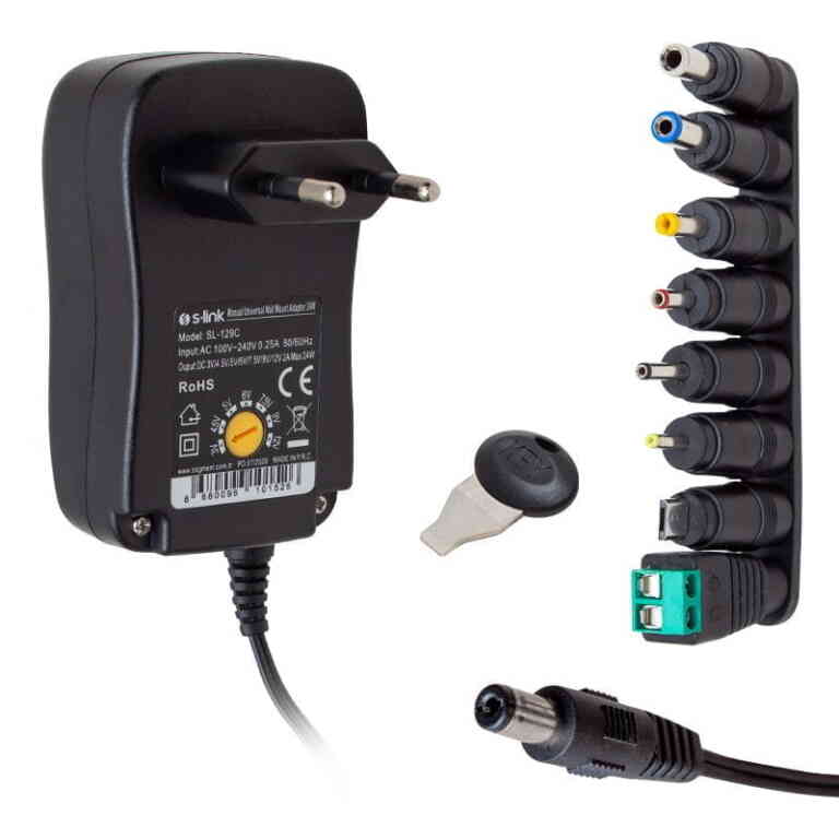 S-Link SL-129C 3 Volt - 12 Volt 8 Uçlu Switch Mode Plastik Kasa Adaptör