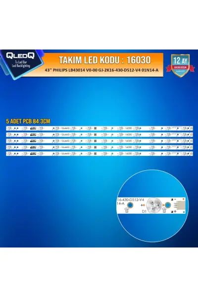 Takim Led-130 (5xpcb) 43 Philips Lb43014 V0-00 Gj-2k16-430-d512-v4 01n14-a