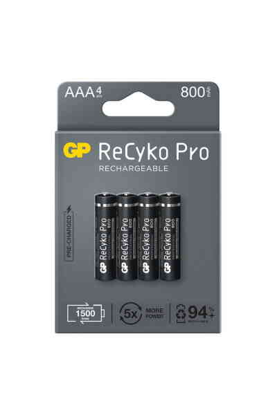 Şarjlı Pi̇l Aaa İnce Kalem 800mah Ni̇-mh Si̇yah (4 Adet) Gp Recyko Pro