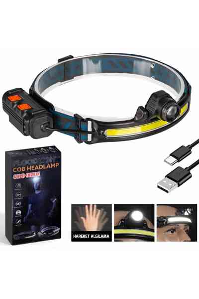 Kafa Feneri̇ Lambası Cob Led Sensörlü Şarjlı Gold Orion Km-212