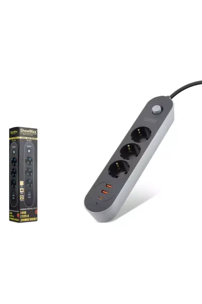 Showmax Sh4628 Termal Akim Korumali 3lü Pri̇z + 2*usb + Type-c 2m Si̇yah